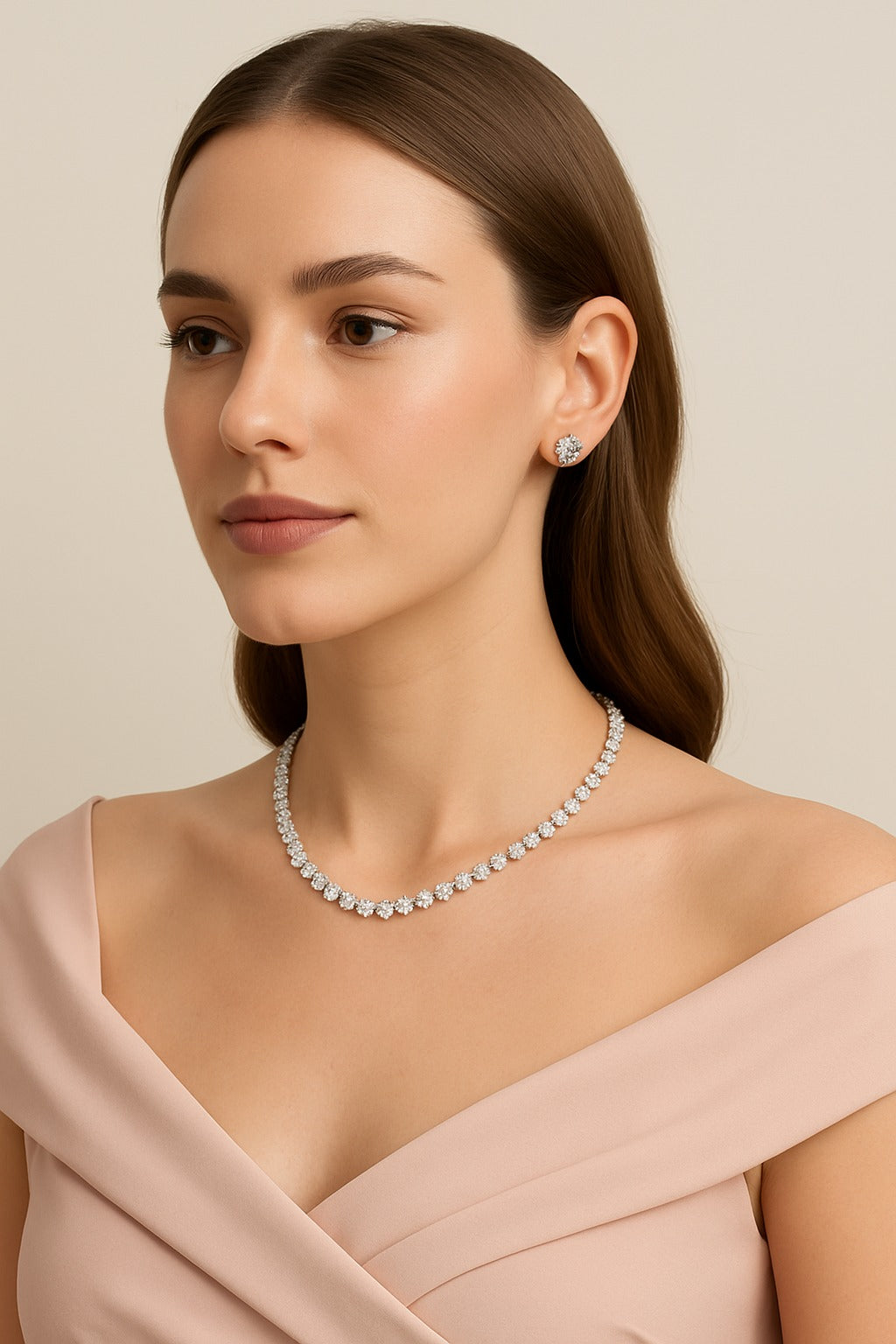 Elegant Diamond-Cut Zirconia Necklace & Earring Set – Luxury Shine for Every Occasion