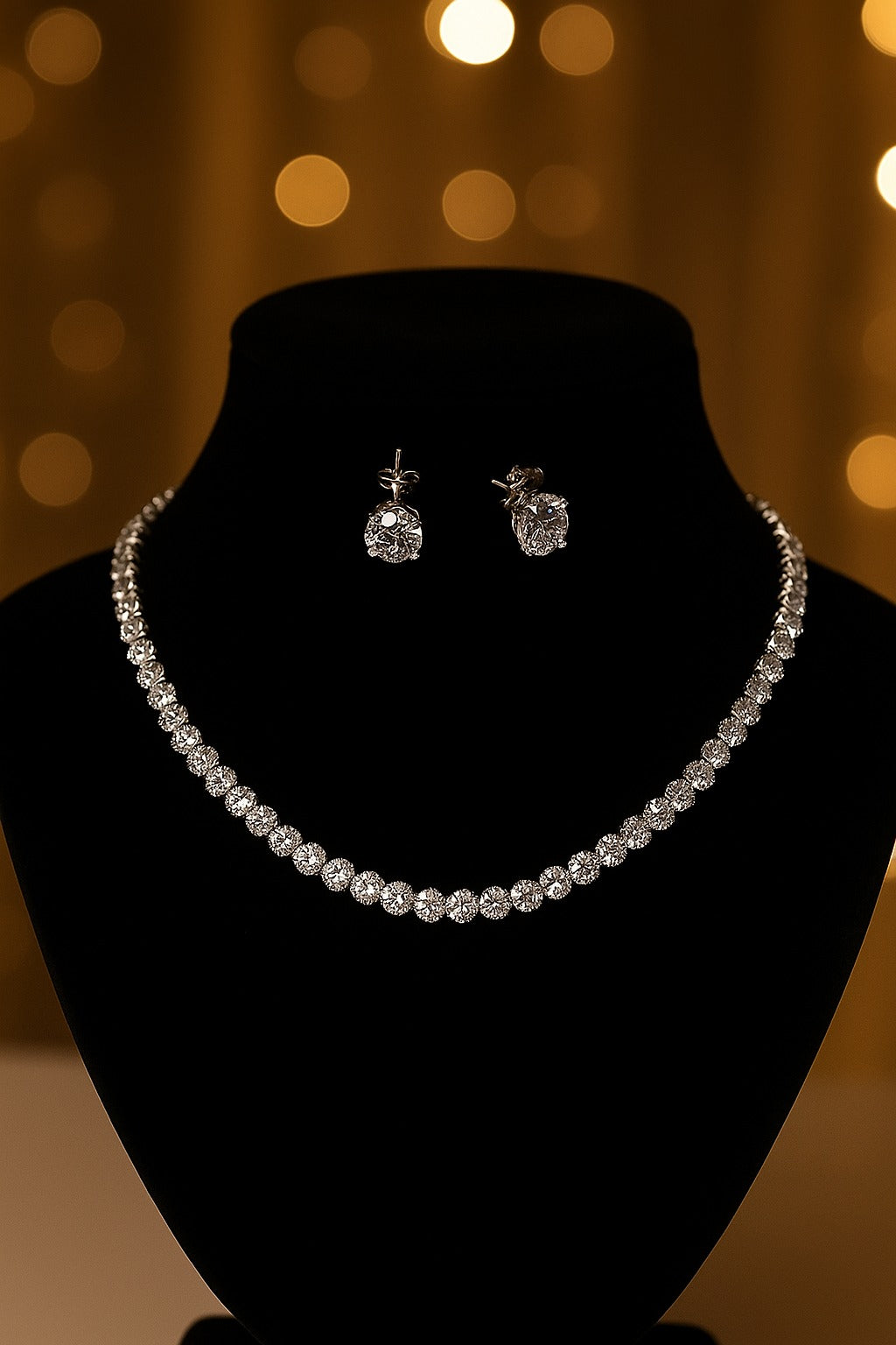 Elegant Diamond-Cut Zirconia Necklace & Earring Set – Luxury Shine for Every Occasion
