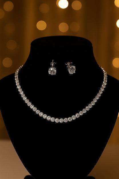 Elegant Diamond-Cut Zirconia Necklace & Earring Set – Luxury Shine for Every Occasion