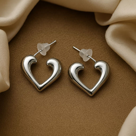 Elegant Silver Heart-Shaped Stud Earrings
