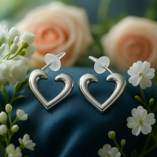 Elegant Silver Heart-Shaped Stud Earrings